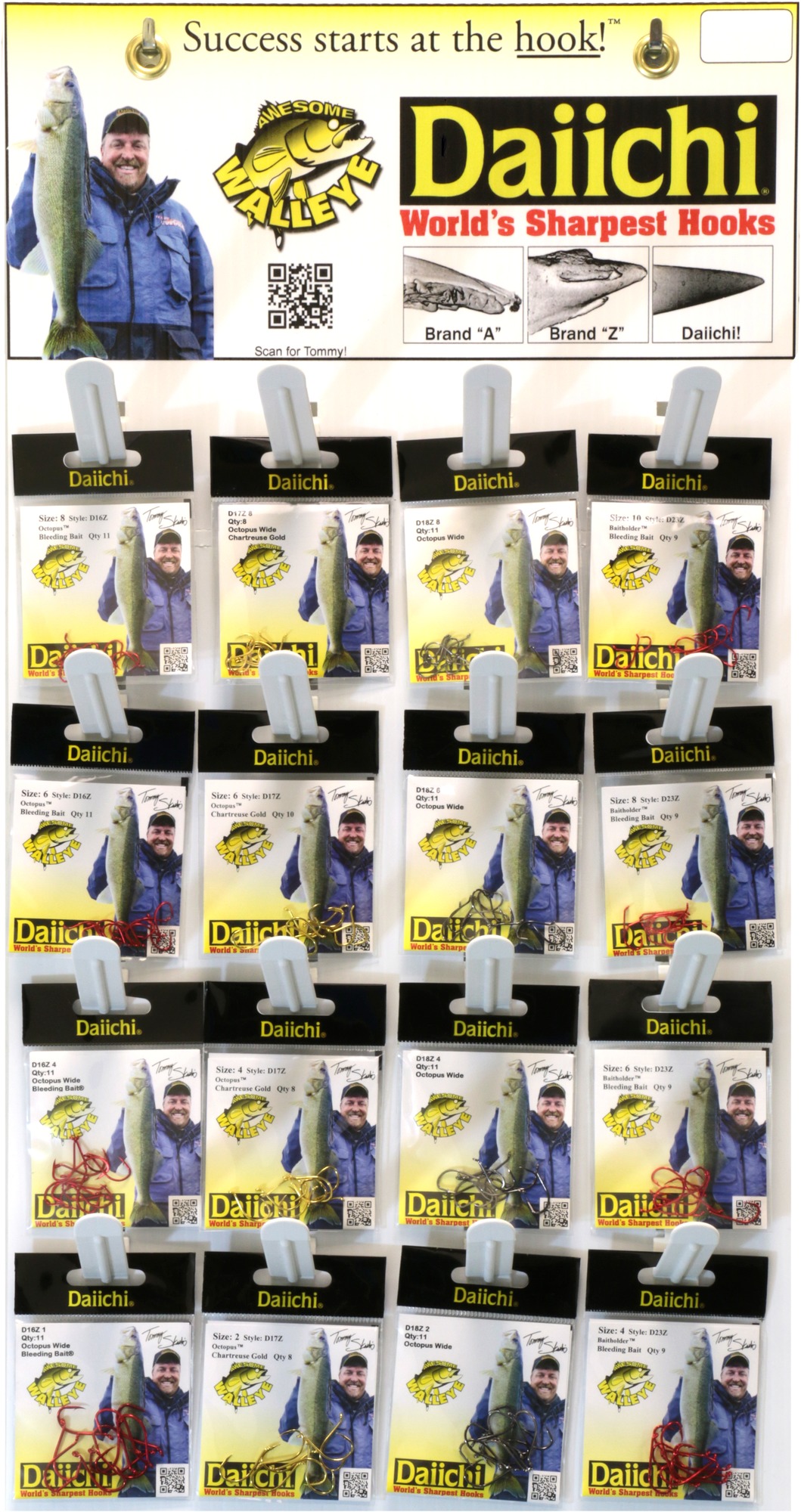 Daiichi TSOR Tommy Skarlis Awesome Walleye Hooks, 16 peg display, 6 | 042758951166