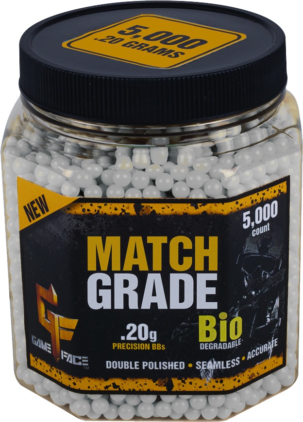 Game Face 20GBW5J Match Grade Biodegradeable White Airsoft BBs | 028478143043