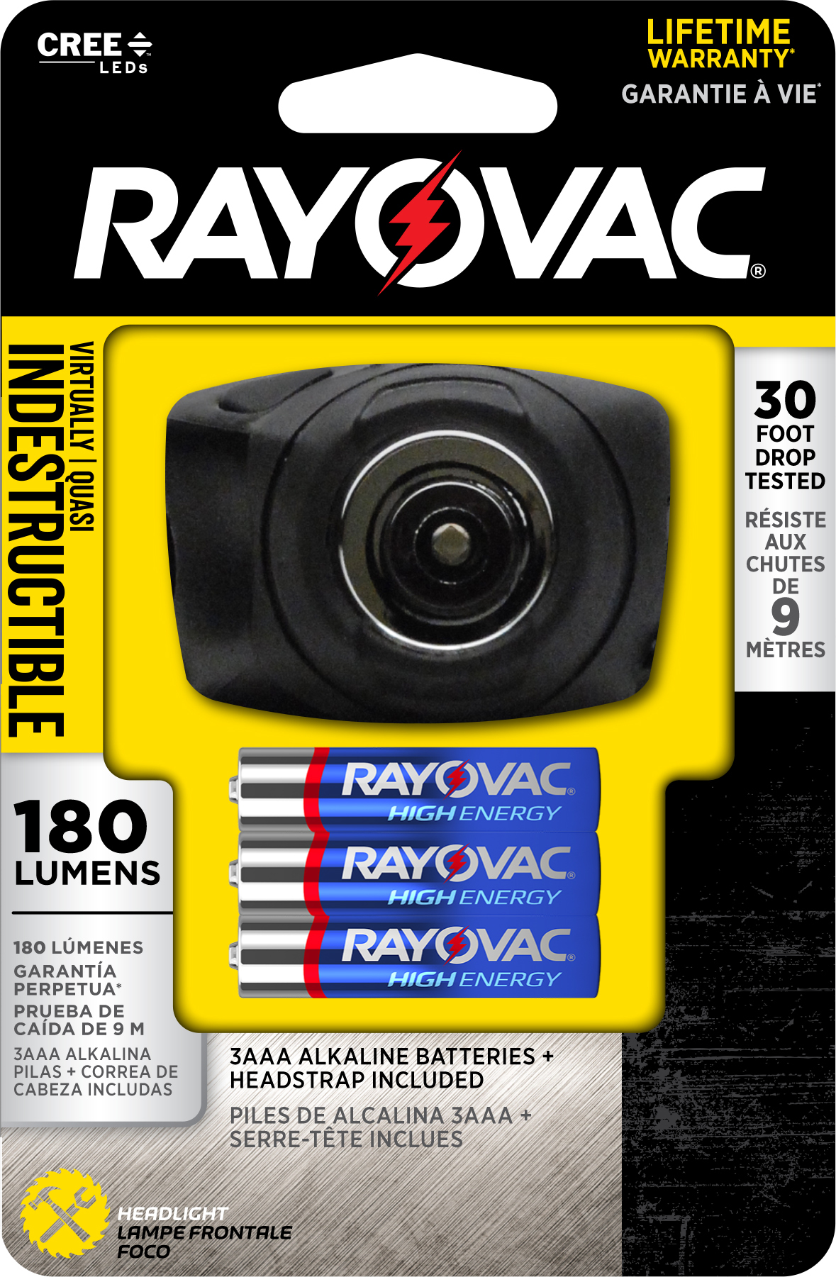 Rayovac DIYHPHLBC Indestructible 180 Lumen 3AAA Head Lamp/w batts | 012800524976