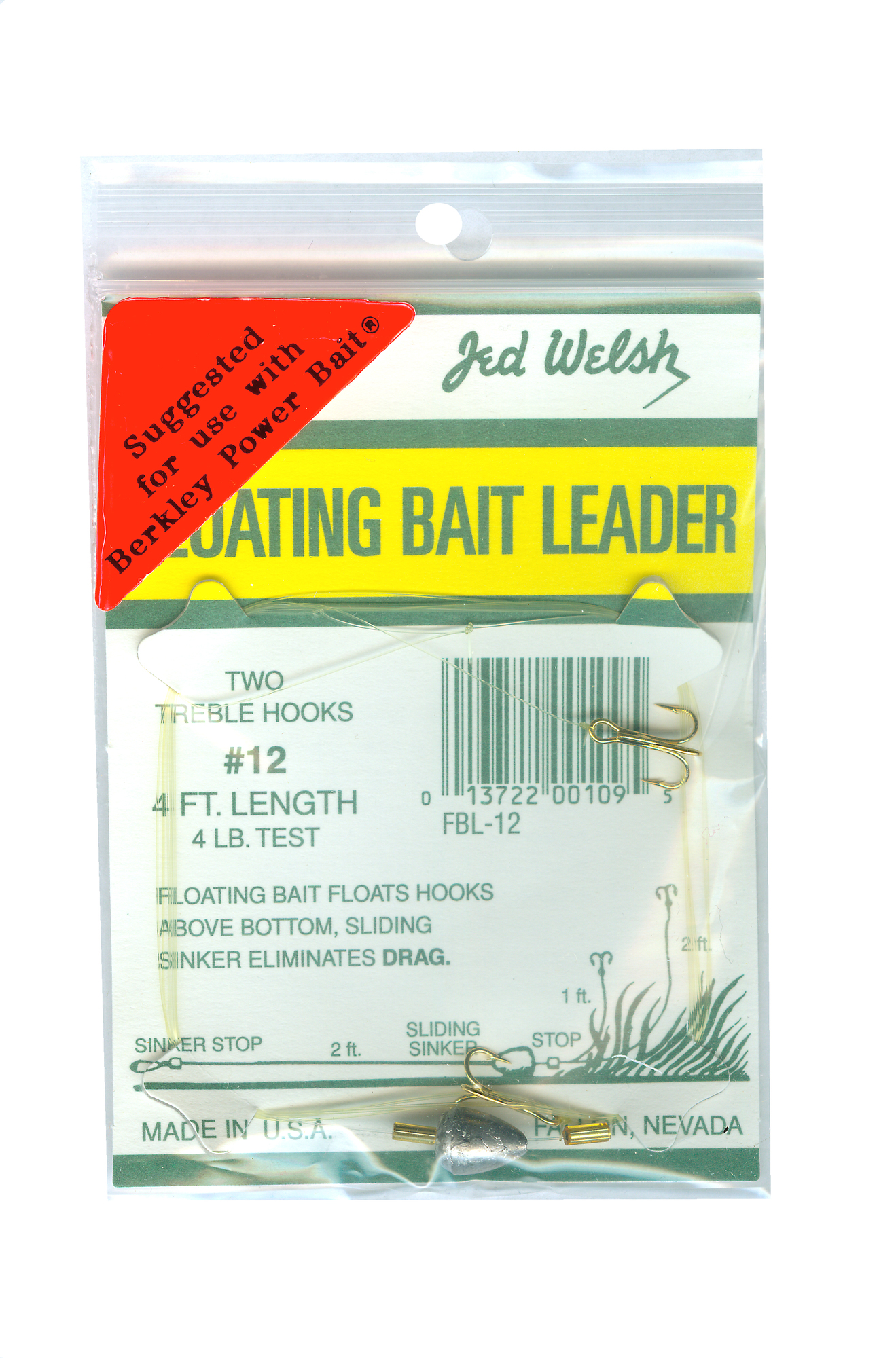 Jed Welsh FBL12 Floating Bait Ldr 4Lb Sz 12 | 013722001095