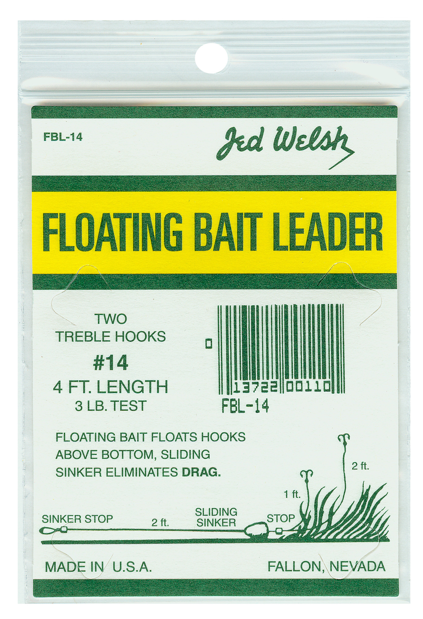 Jed Welsh FBL14 Floating Bait Ldr 3Lb Sz 14 | 013722001101