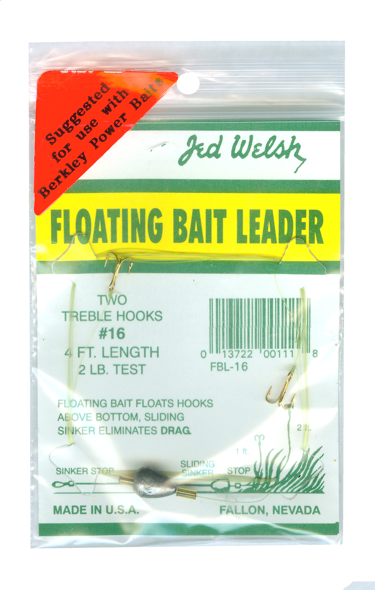 Jed Welsh FBL16 Floating Bait Ldr 2Lb Sz 16 | 013722001118