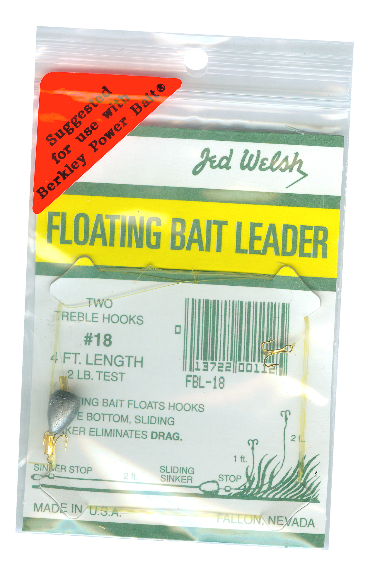 Jed Welsh FBL18 Floating Bait Ldr 2Lb Sz 18 | 013722001125