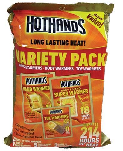 HotHands HM07019VP Variety Pack 21 Total Warmers 5 hand,5 body, 3 Toe | 094733070201