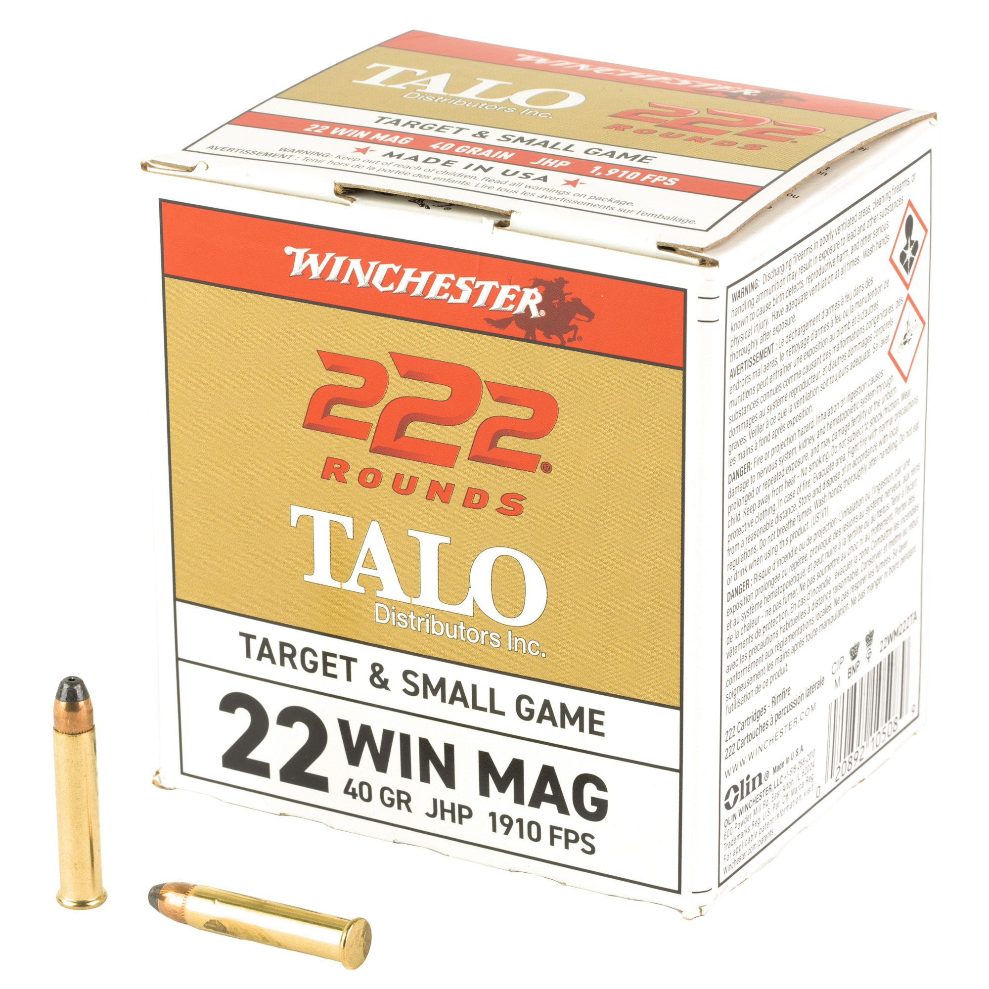 WIN TALO 22WMR 40GR JHP 222/2220  | .22 WIN MAG | 020892105089