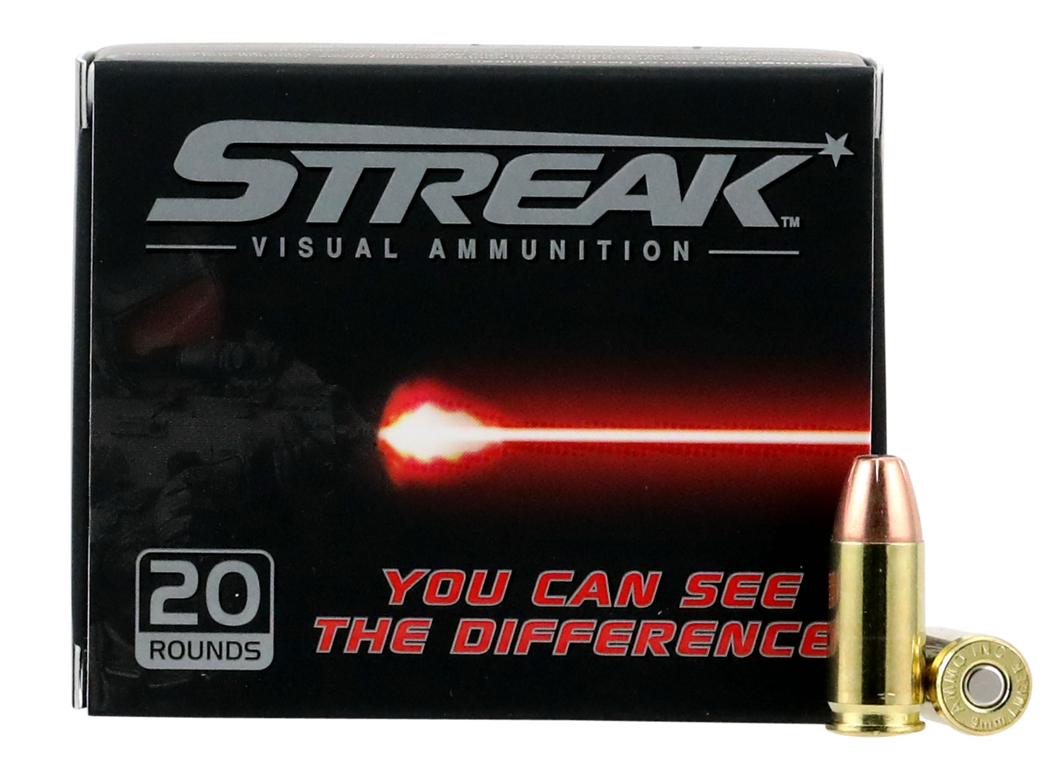 Ammo Inc 9115JHPSTRKRED Streak Visual  9mm Luger 115 gr Jacketed Hollow Point (JHP) 20 Per Box/10 Cs