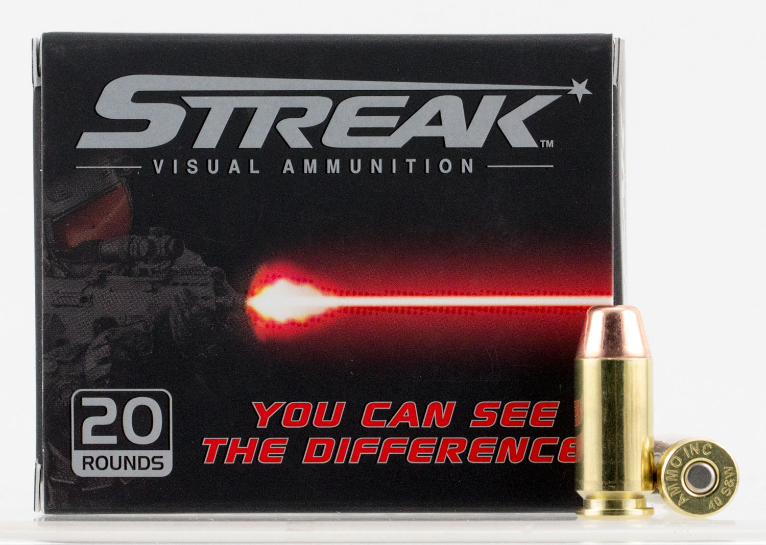 Ammo Inc 40180TMCSTRK Streak Red 40 Smith & Wesson (S&W) 180 GR Total Metal Jacket 20 Bx/ 10 Cs