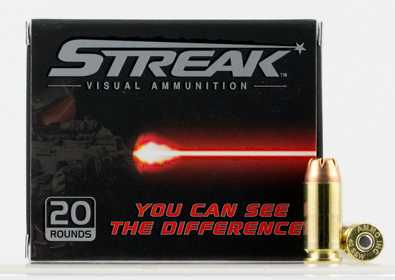 Ammo Inc 40180JHPSTRK Streak Red 40 Smith & Wesson (S&W) 180 GR Jacketed Hollow Point 20 Bx/ 10 Cs