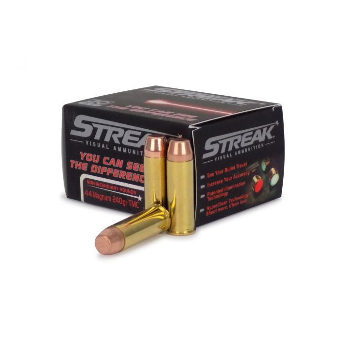 Ammo Inc 44240TMCSTRK Streak Red 44 Remington Magnum 240 GR Total Metal Jacket 20 Bx/ 10 Cs