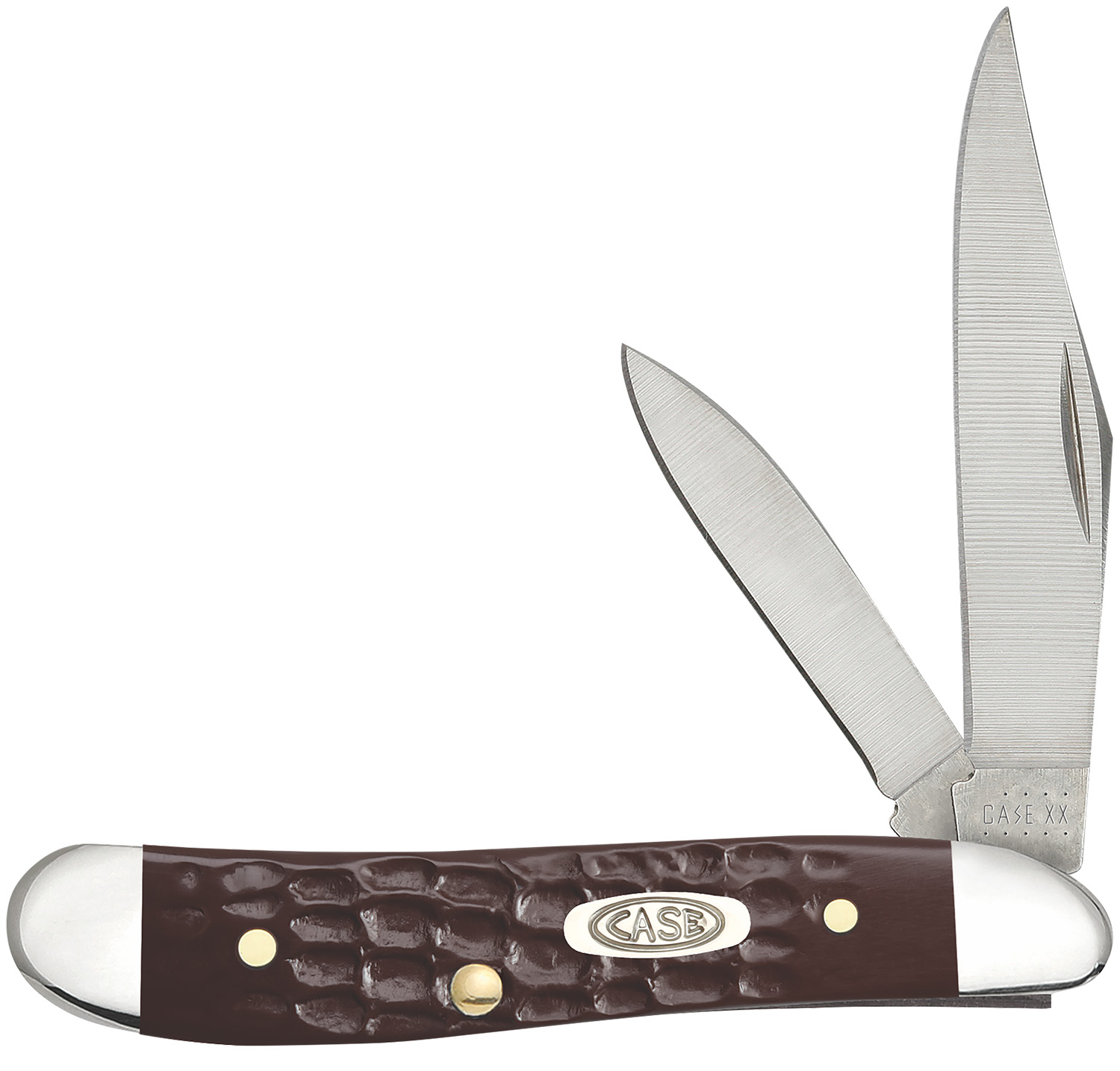 Case 00046 Peanut  2.10 Inch/1.53 Inch Folding Clip/Pen Plain AsGround TruSharp SS Blade/Brown Jigged Synthetic Handle | 021205000466