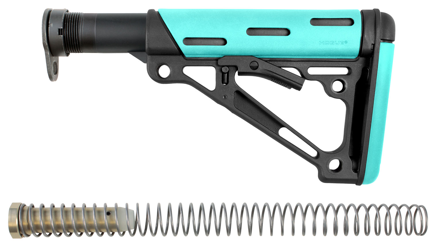 Hogue 13445 OverMolded Collapsible Buttstock AR15 Rubber/Polymer Black/Aqua | 743108134450