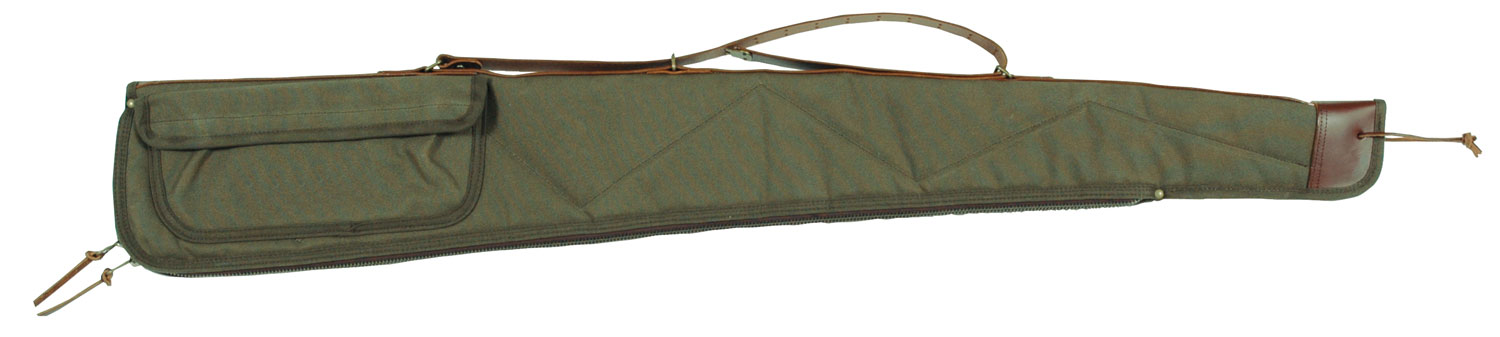 Bob Allen 14534 Canvas Shotgun Case made of Canvas with Green Finish, Leather Strap & Sling, Quilted Flannel Lining with Batting & Self-Repairing Nylon Zipper 48