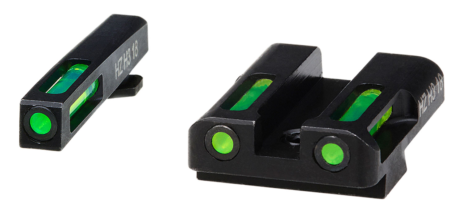 HiViz GLN325 LightWave H3 Sight Set 3 Dot Green Tritium Front/Green Fiber Optic Rear, Black Frame Compatible w/All Glock 9mm/40 S&W/357 Sig, Except 42/43/43X/48 Front Post/ Rear Dovetail Mount