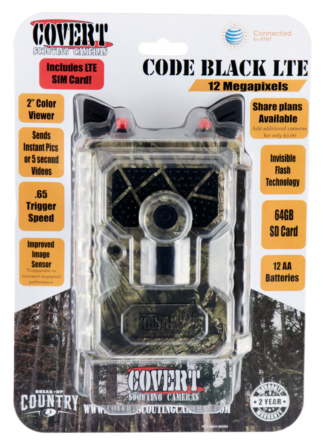 Covert Scouting Cameras 5472 Code Black LTE Trail Camera 12 MP 60 No Glow LED Mossy Oak AT&T
