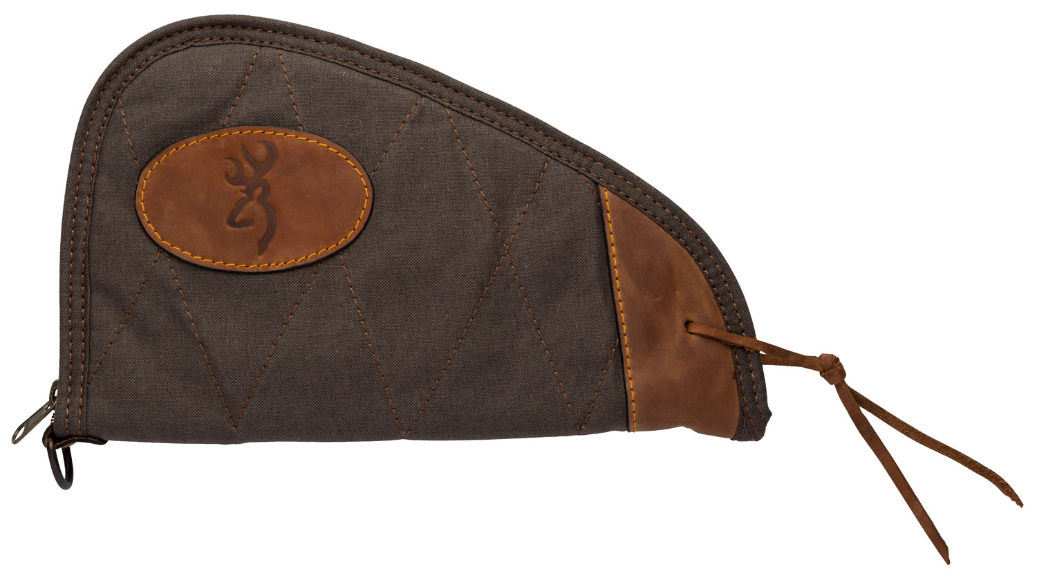Browning 1423886911 Lona Pistol Rug made of Canvas with Flint Finish & Brown Leather Trim, Closed-Cell Foam Padding, Felt Lining & Zipper 11
