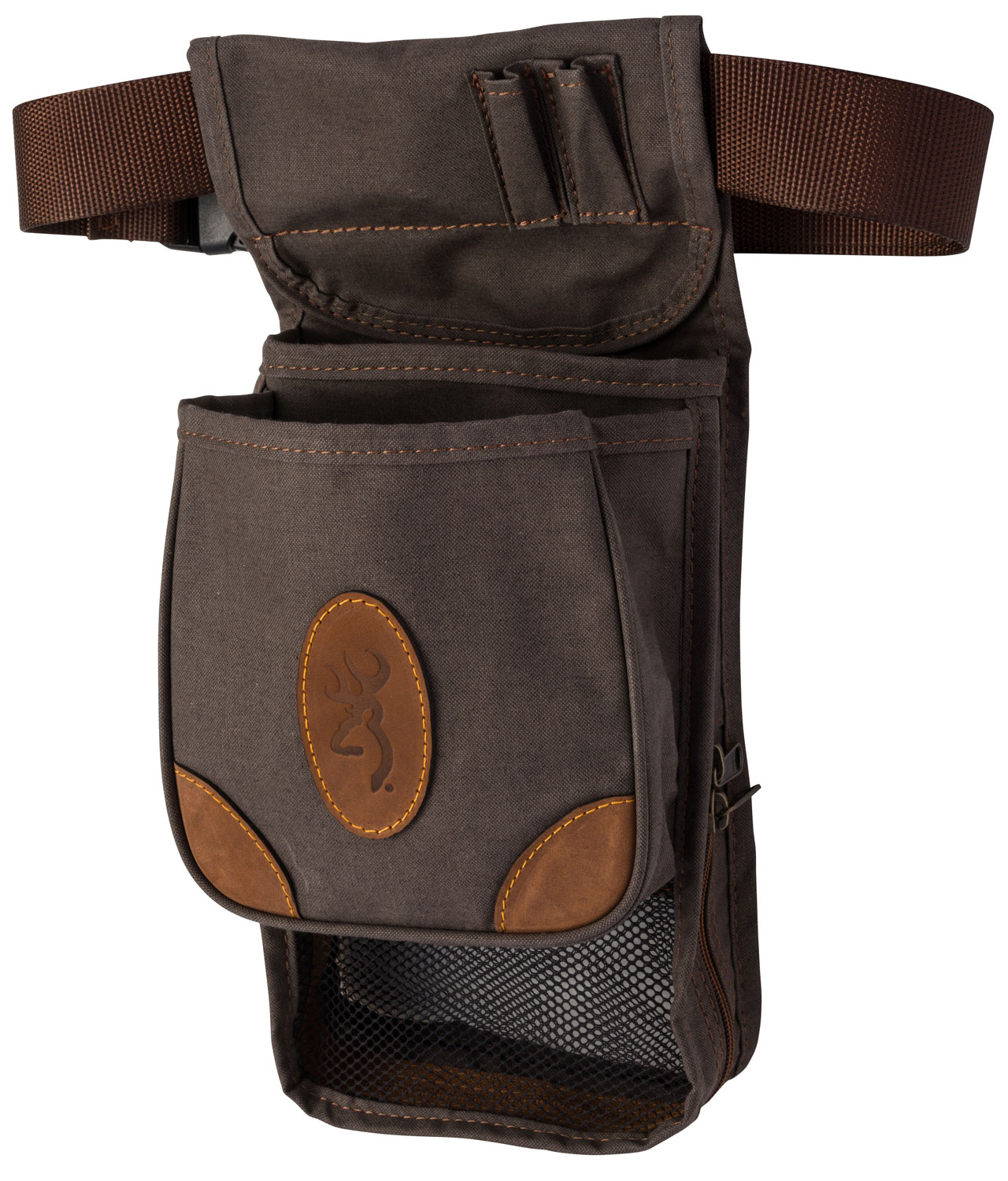 Browning 121388693 Lona Deluxe Shell Pouch Flint Canvas/Leather Belt Mount Adjustable Belt