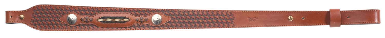 Browning 122602 Buffalo Nickel Sling made of Brown Leather with Nickle Overlays, Braided Horsehair Inlay, Basket Weave Finish, 25.50