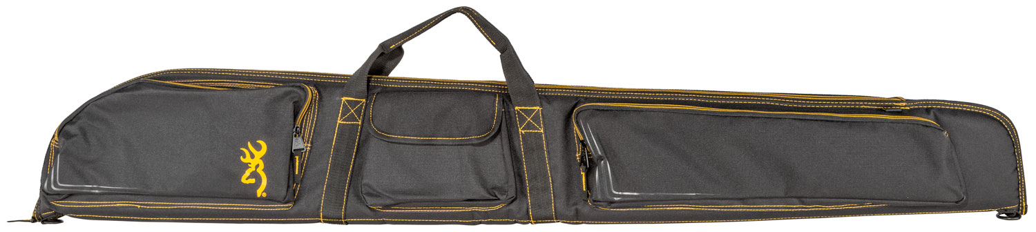 Browning 1419559902 Black & Gold Shotgun Case made of 600D Polyester Ripstop with Black Finish & Yellow Trim/BuckMark Logo, Double Zipper, Foam Padding, Pocket & Padded Shoulder Strap 54