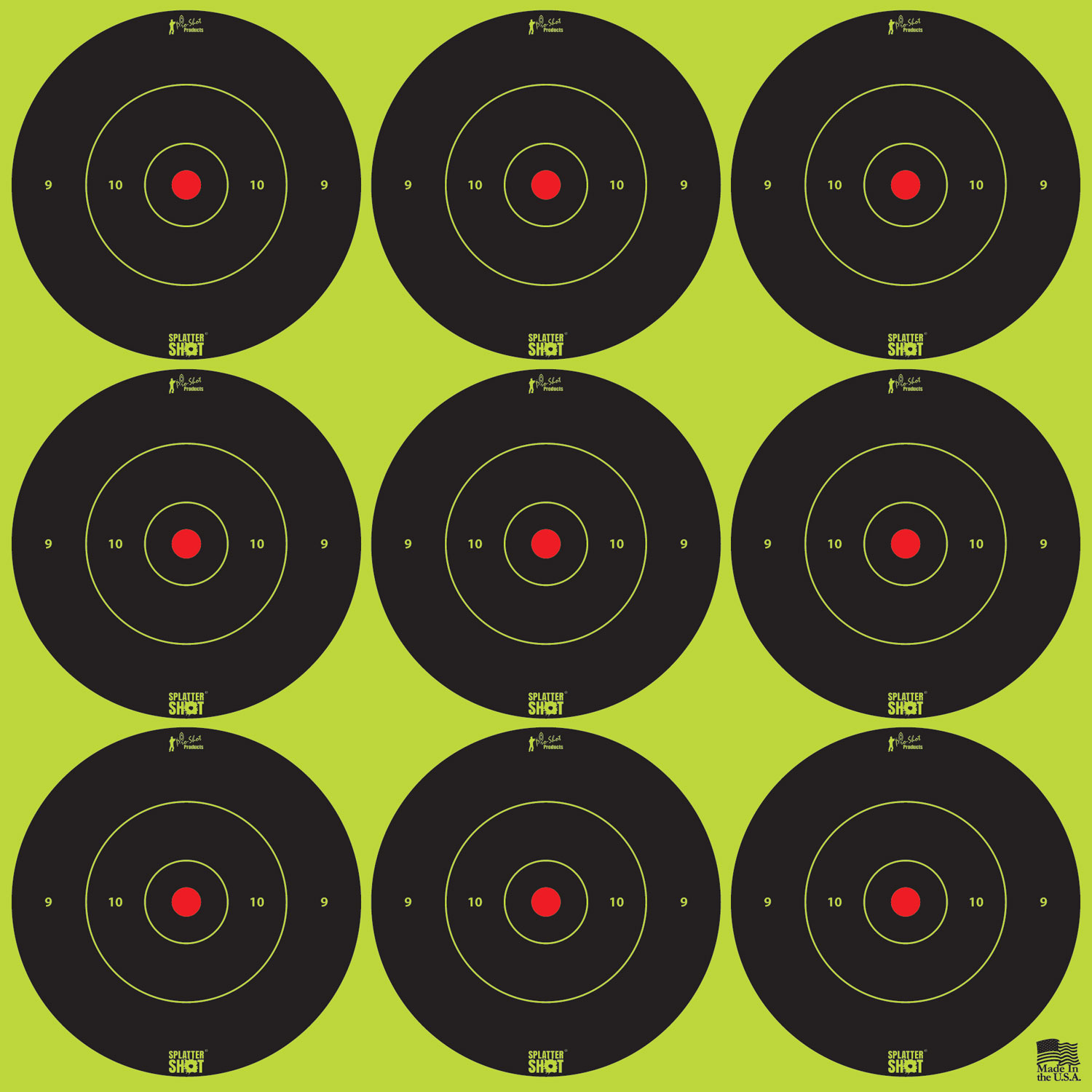 ProShot 2BGREEN108 SplatterShot  SelfAdhesive Paper Black/Green 2 Inch Bullseye 12Pack/108Targets | 709779902934