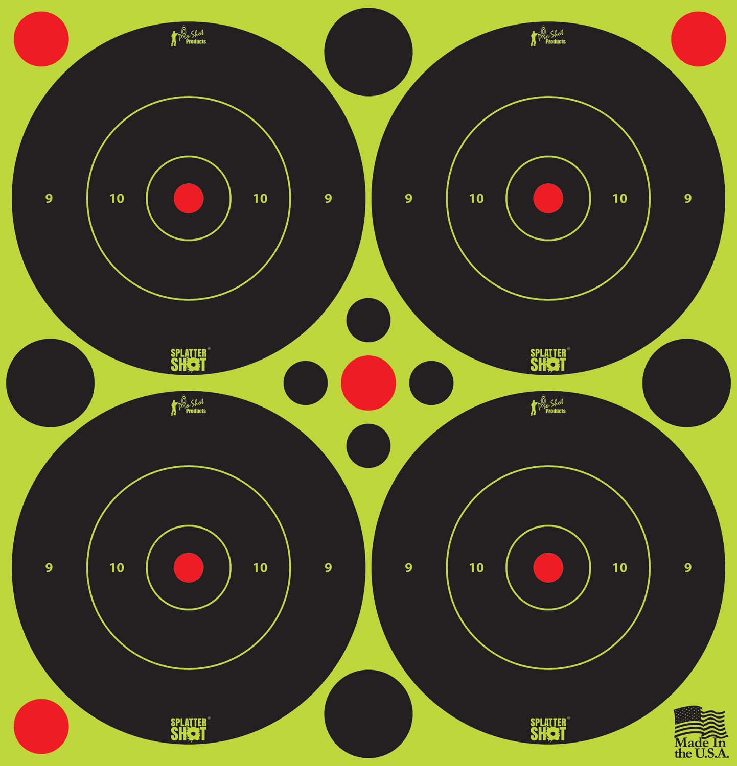 ProShot 3BGREEN48 SplatterShot  SelfAdhesive Paper Black/Green 3 Inch Bullseye 12Pack/48Targets | 709779902941