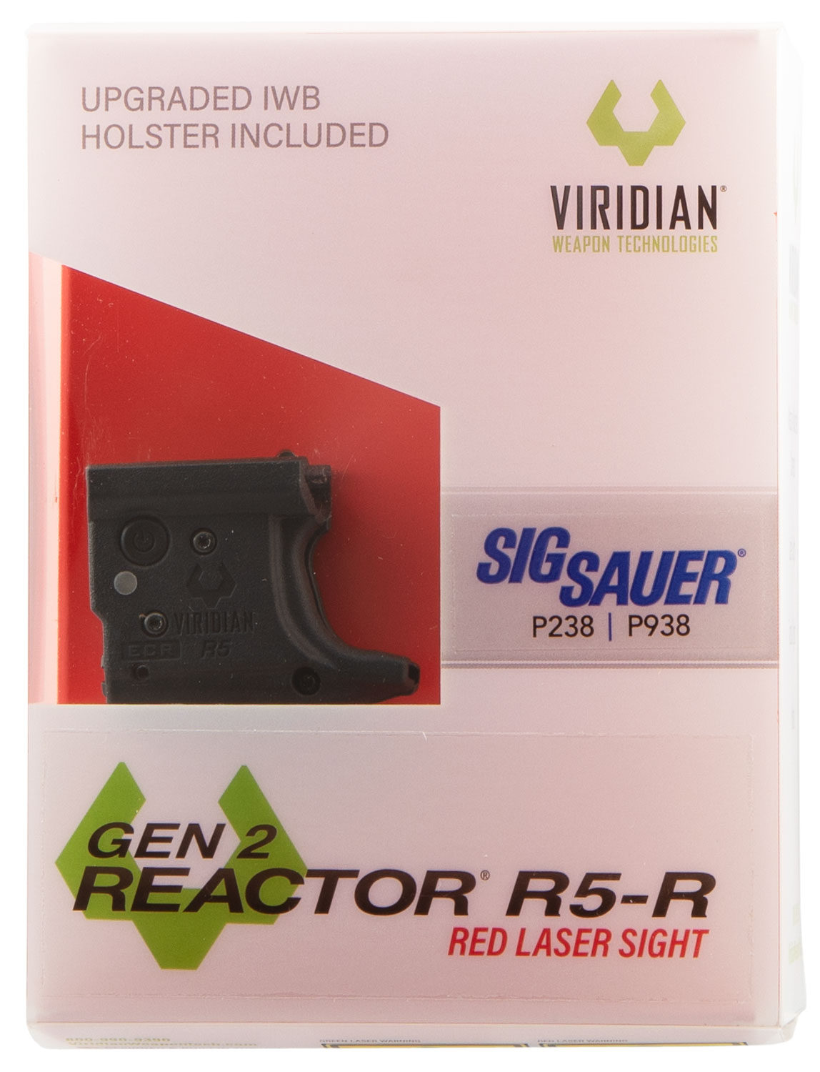 Viridian 920-0059 Reactor R5 Gen 2 Red Laser with 635-650nM Wavelength, ECR & 25 yds Day/1 mi Night Range Black Finish for Sig P365 Includes IWB Holster