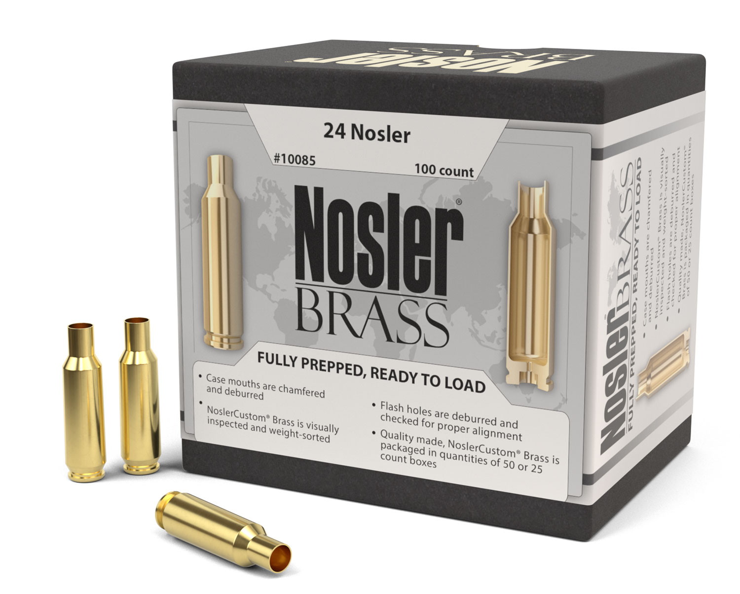 Nosler 10085 Unprimed Cases  24 Nosler Rifle Brass 100 Per Box