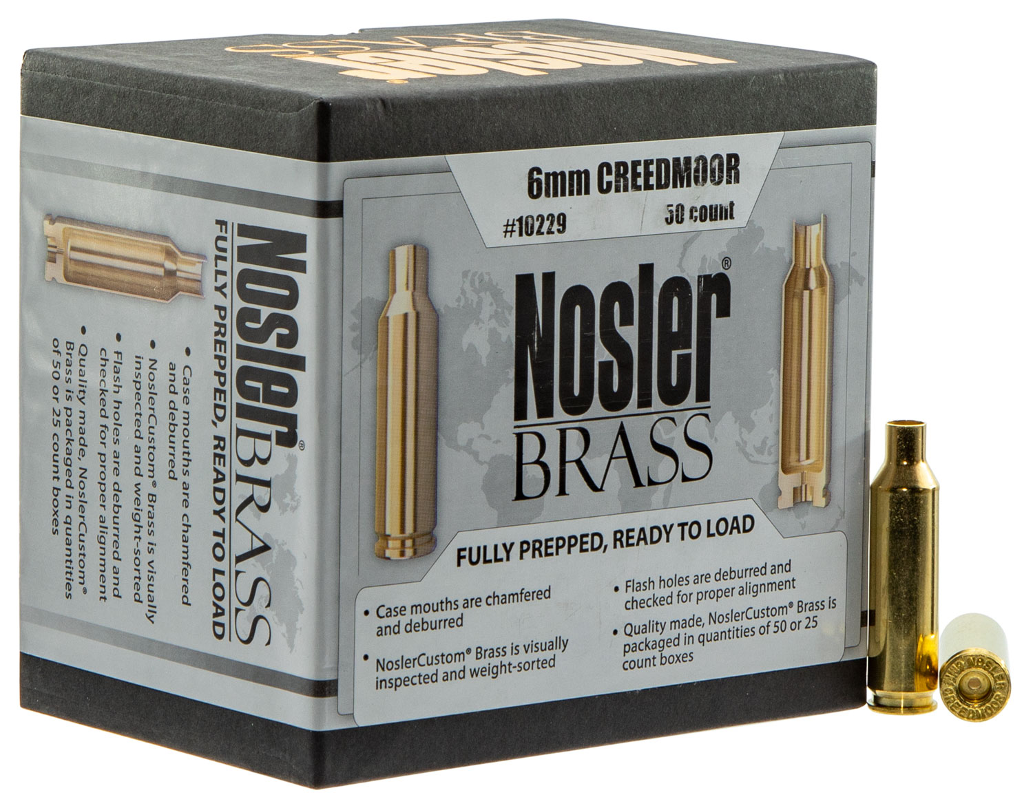 Nosler 10229 Unprimed Cases  6mm Creedmoor Rifle Brass 50 Per Box
