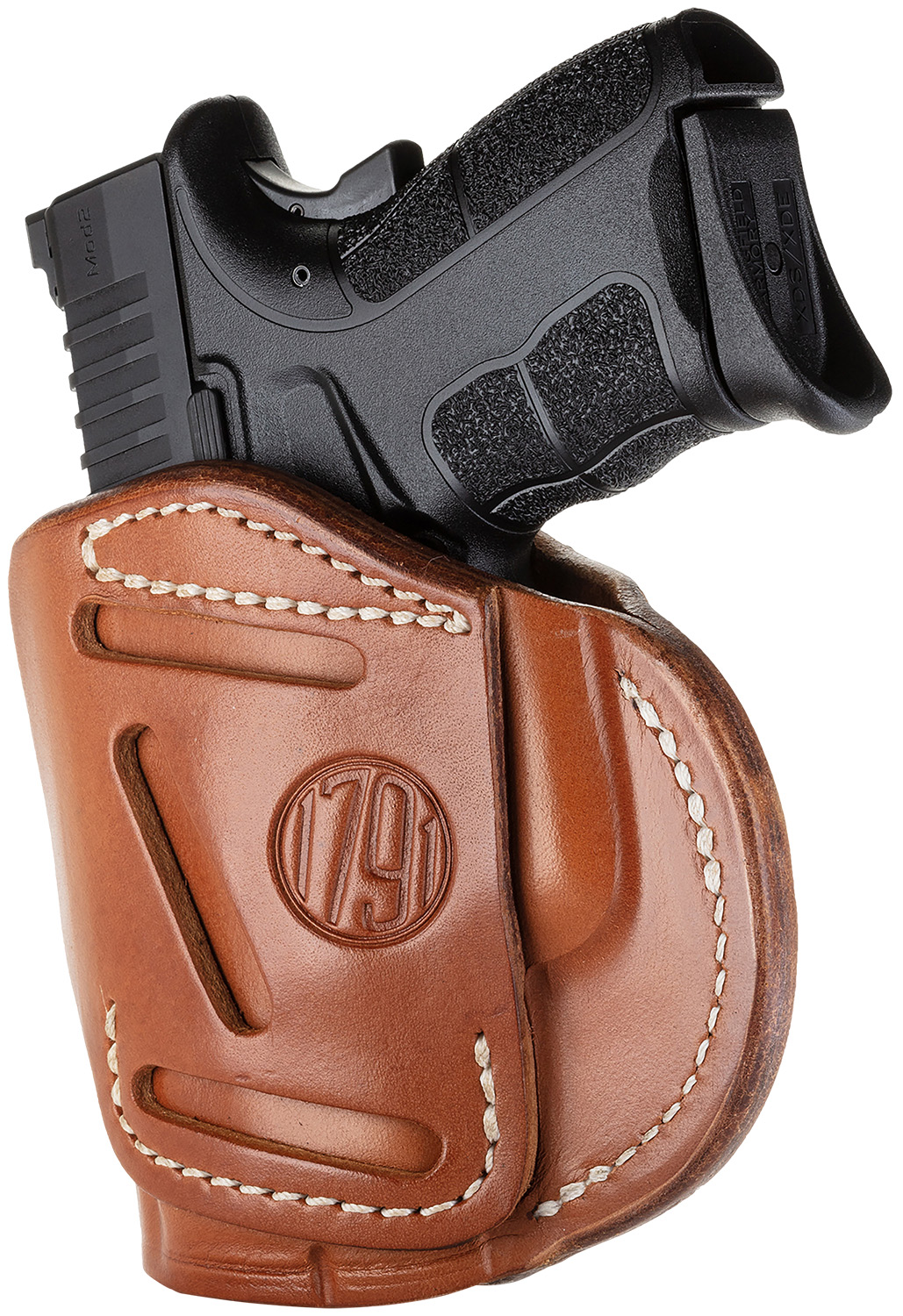1791 Gunleather 4WH4CBRR 4-Way  IWB/OWB Size 04 Classic Brown Leather Belt Clip Compatible w/Glock 26/Springfield XD/XDS/S&W Shield Plus Right Hand