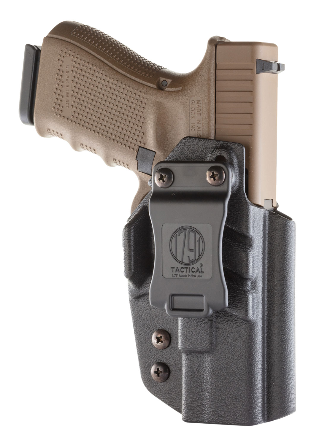 1791 Gunleather TACIWBGLOCKBLKR Tactical Kydex  IWB Black Kydex Belt Clip Compatible w/Glock Right Hand