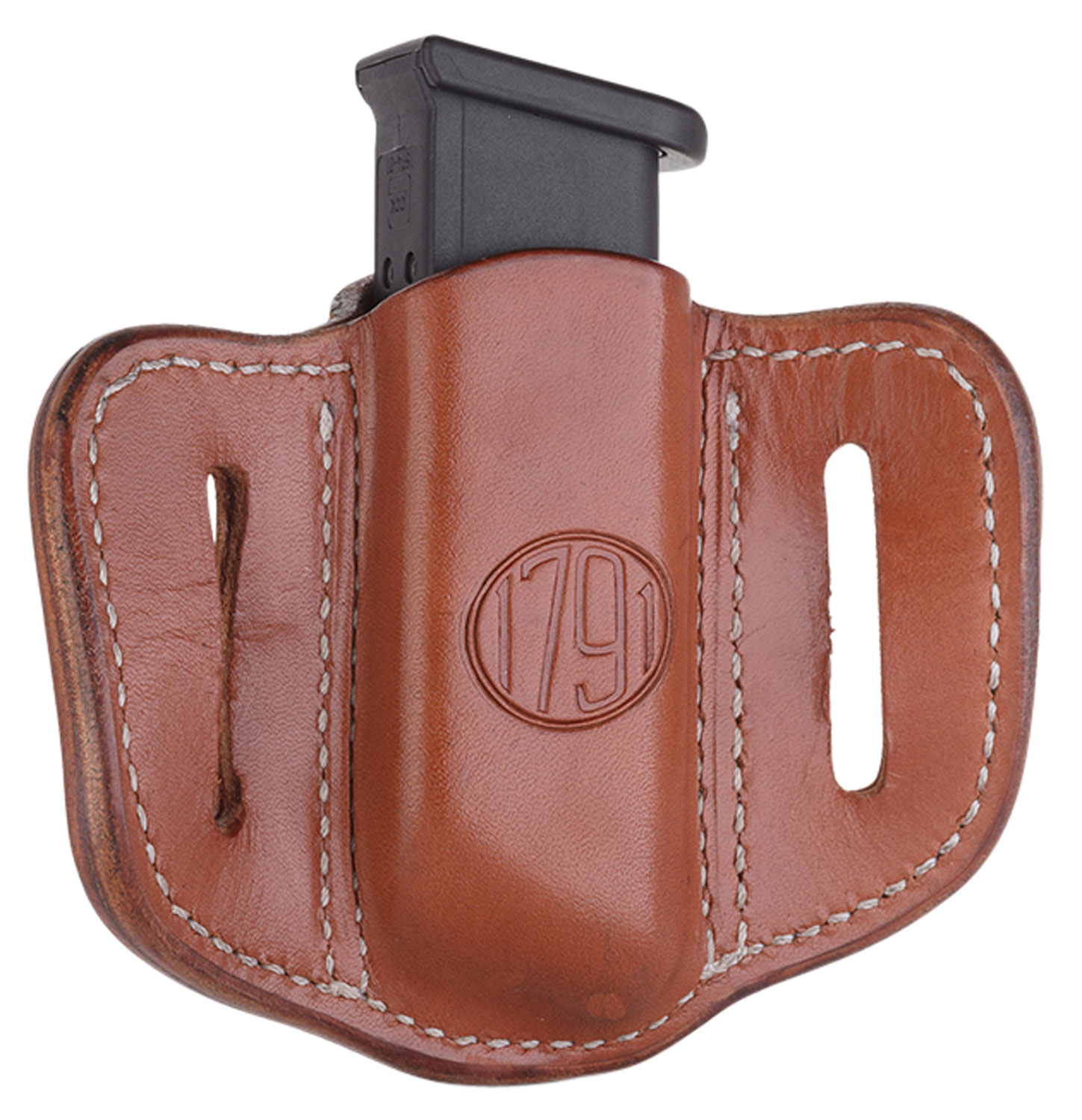 1791 Gunleather MAG12CBRA MAG1.2 Single Mag Holster Classic Brown Leather Belt Slide Compatible w/ Double Stack Ambidextrous