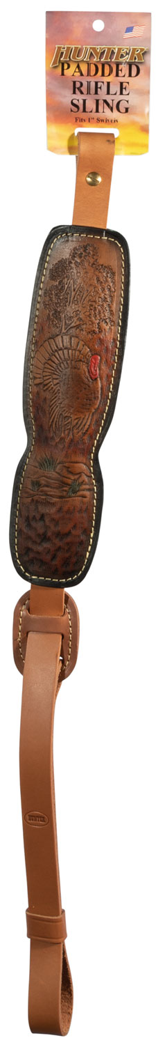 Hunter Company 027191 Trophy Custom Sling made of Brown Leather with Suede Lining, Turkey Engraving & Padded Design for Rifles