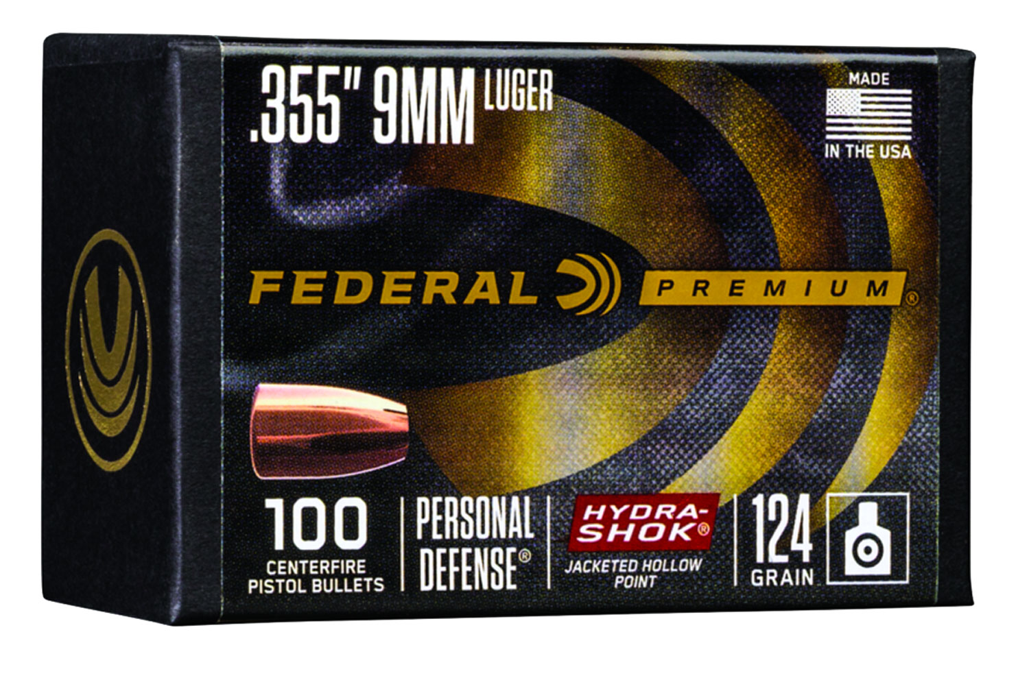 Federal PB9HS124 Hydra-Shok Component  9mm Luger .355 124 GR Jacketed Hollow Point 100 Box