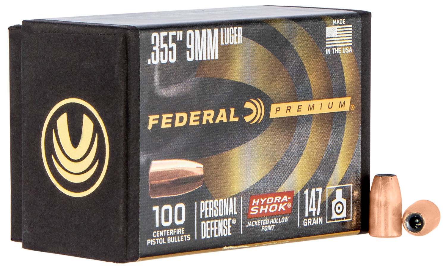 Federal PB9HS147 Hydra-Shok Component  9mm .355 147 gr Jacketed Hollow Point (JHP) 100 Per Box