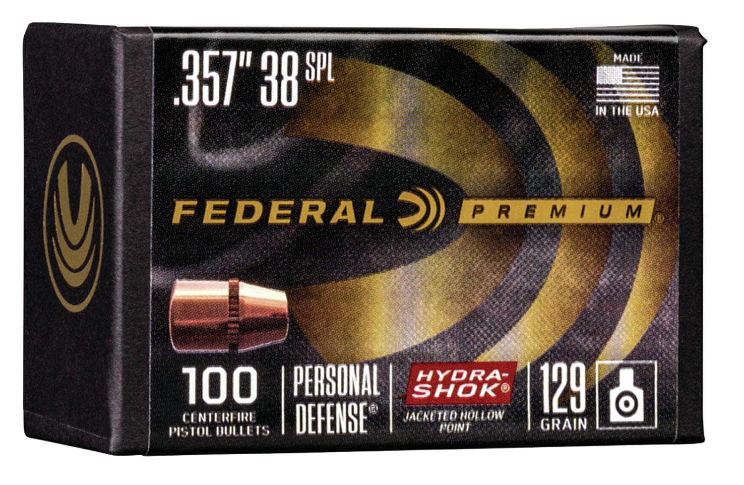Federal PB38HS129 Hydra-Shok Component  38 Special .357 129 GR Jacketed Hollow Point 100 Box