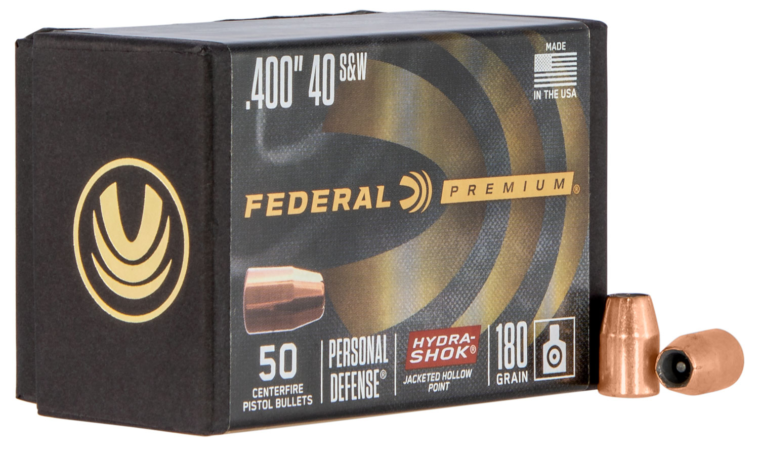 Federal PB40HS180 Hydra-Shok Component  10mm/40 S&W .400 180 GR Jacketed Hollow Point 50 Box