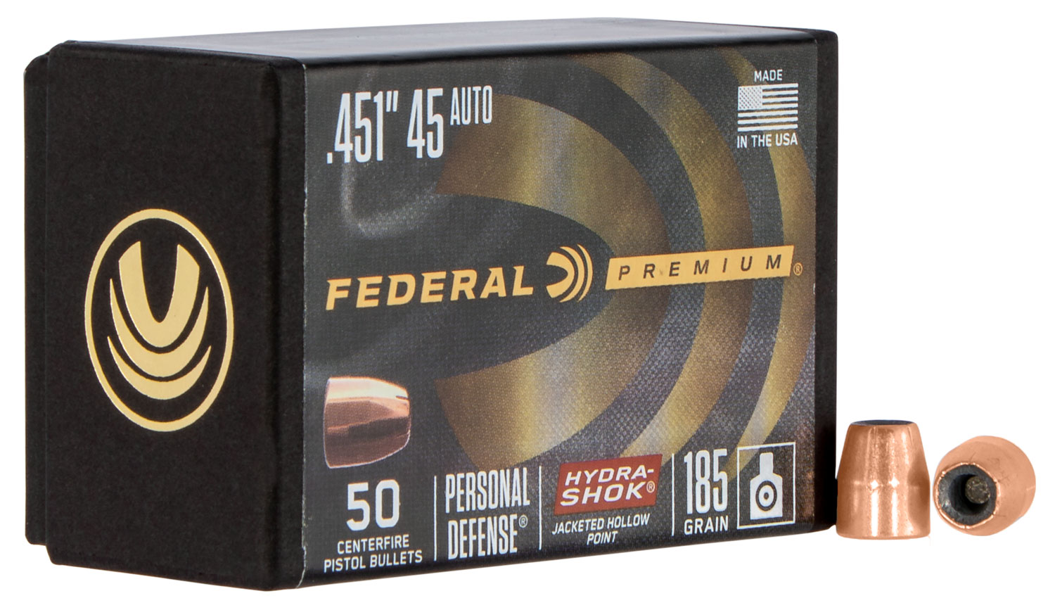 Federal PB45HS185 Hydra-Shok Component  45 Caliber .451 185 GR Jacketed Hollow Point 50 Box