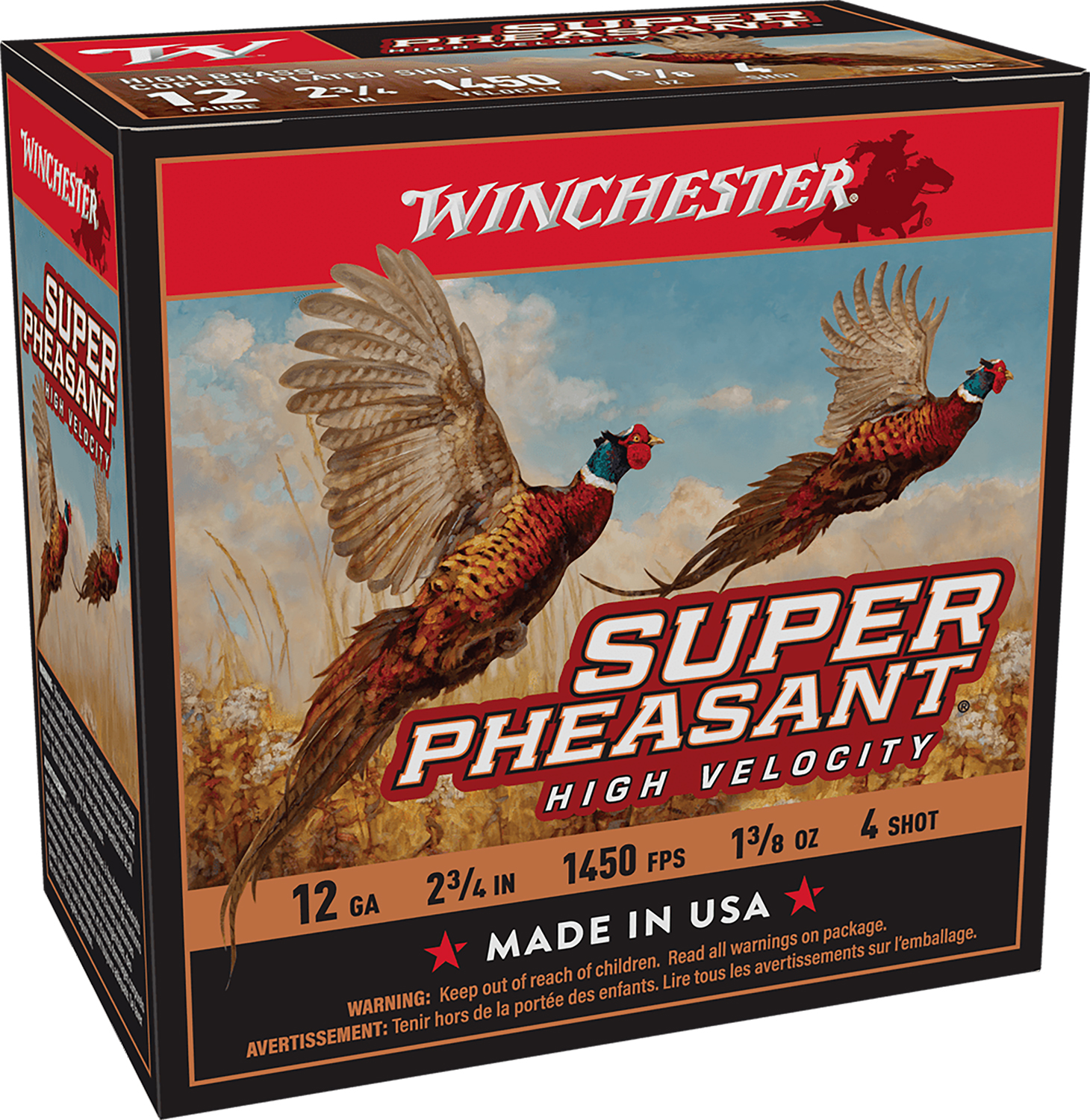 Winchester Ammo X12PHV4 Super Pheasant High Velocity High Brass 12Gauge 2.75 Inch 1 3/8oz 4Shot 25 Per Box/10 Case  | 12GA | 020892017993