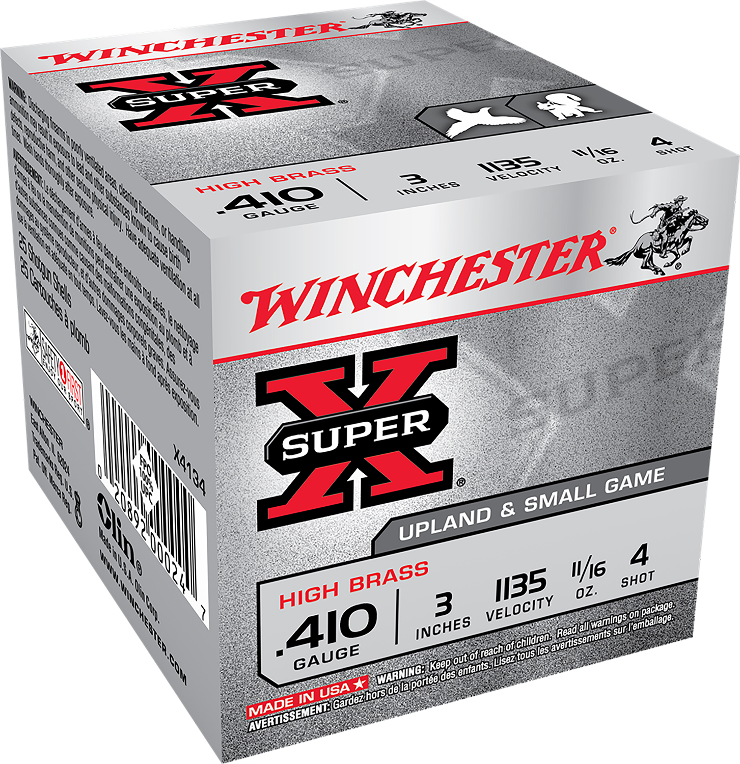 Winchester Ammo X4134 Super X Heavy Game Load High Brass 410Gauge 3 Inch 11/16oz 4Shot 25 Per Box/10 Case  | .410GA | 020892000247
