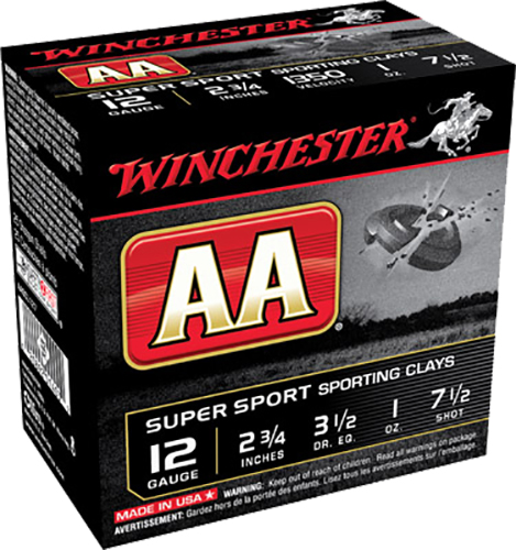 Winchester Ammo AASCL127 AA Super Sport Sporting Clay 12Gauge 2.75 Inch 1oz 7.5Shot 25 Per Box/10 Case  | 12GA | 020892014039
