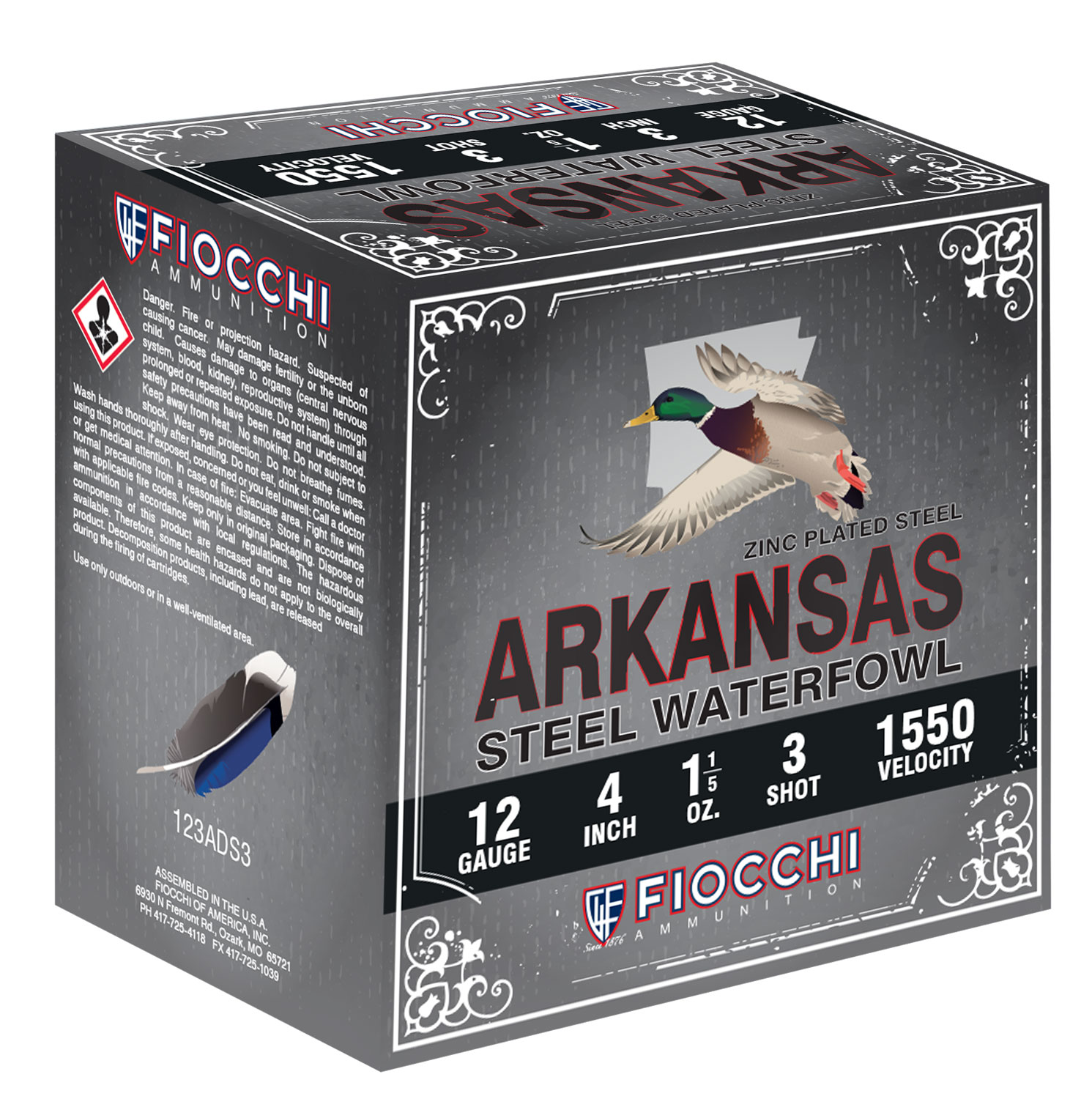 Fiocchi 123ADS3 Arkansas Steel  12 Gauge 3