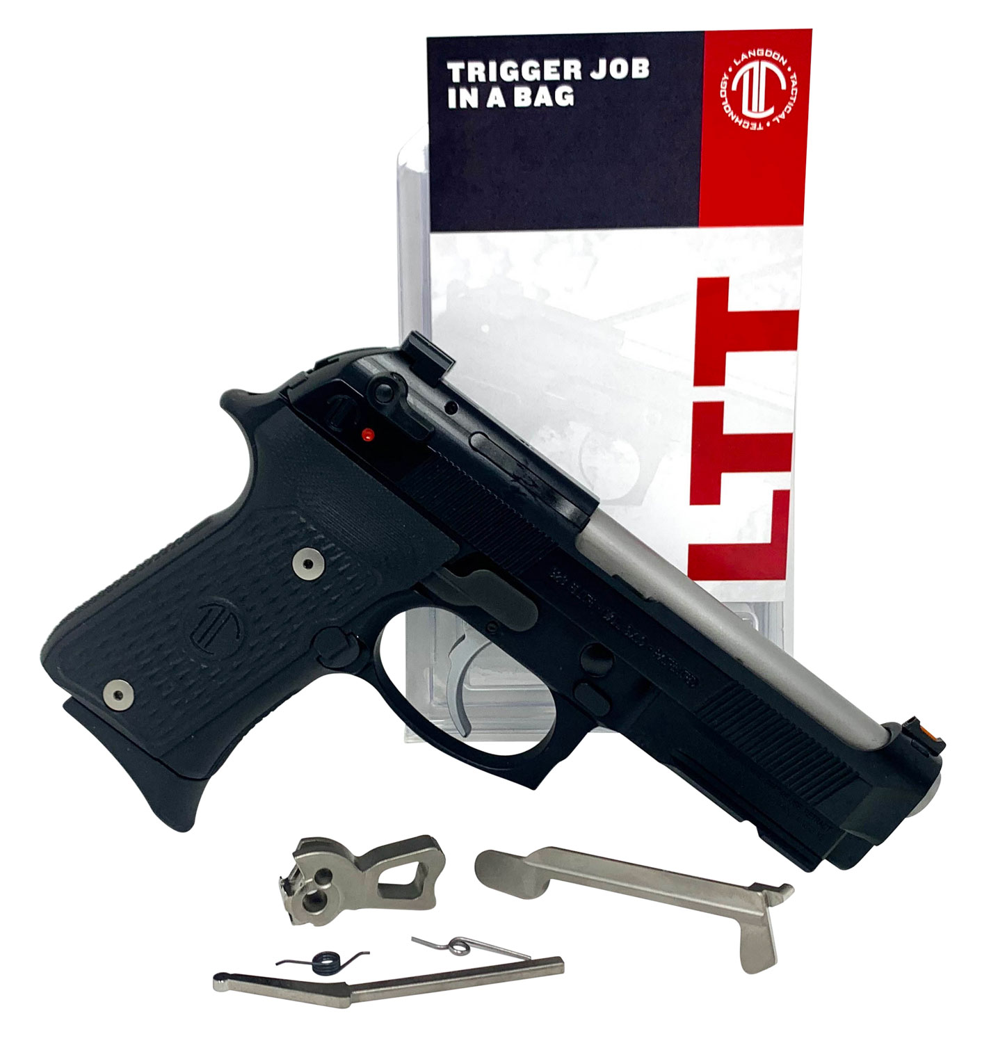 Langdon Tactical Tech LTTTJOPN Trigger Job In A Bag  Single/Double Action Curved Trigger with SA 3.504 lbs Draw Weight  NP3 Nickel Teflon/Stainless Finish for Beretta 92/96/M9 not A1 | 009210009841
