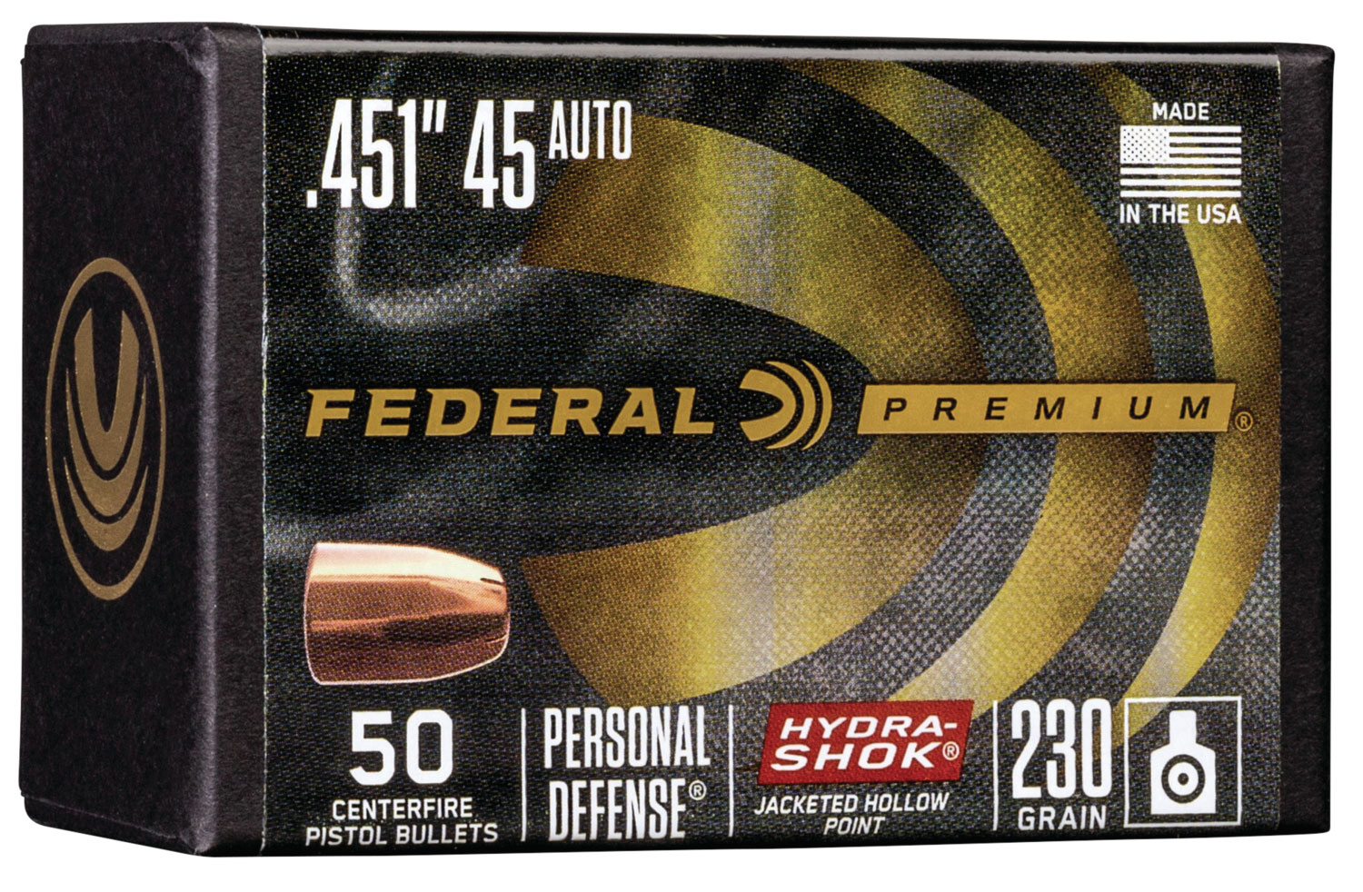 Federal PB45HS230 Hydra-Shok Component  45 Cal .451 230 gr Hydra-Shok Jacketed Hollow Point 50 Per Box