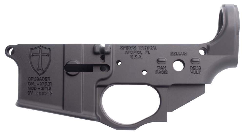 Spikes STLS022 Crusader Stripped Lower Receiver Multi-Caliber 7075-T6 Aluminum Black Anodized for AR-15
