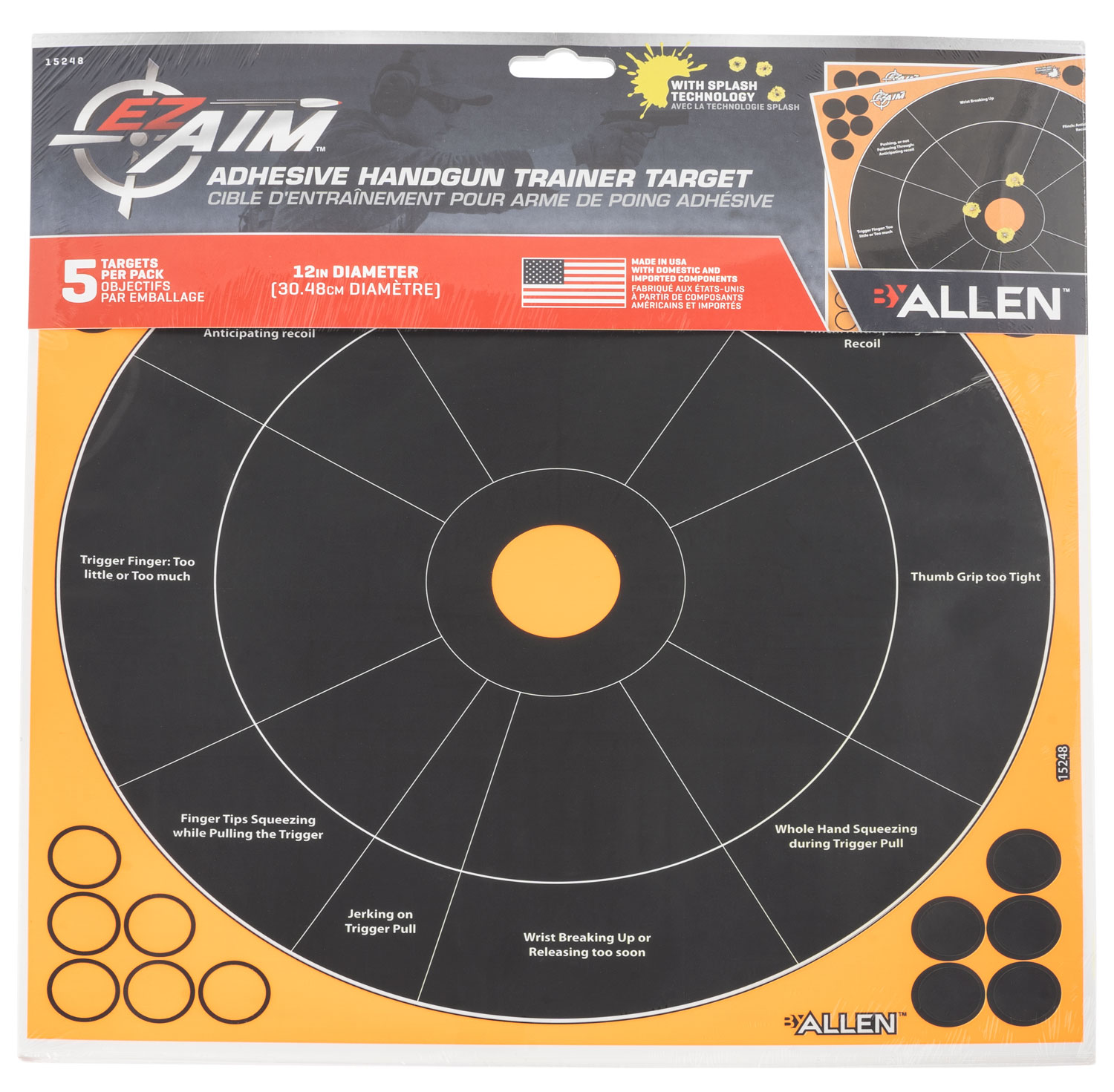 EZ-Aim 15248 Splash Reactive  Handgun Trainer Adhesive Black / Orange 5 Pack | 026509046714
