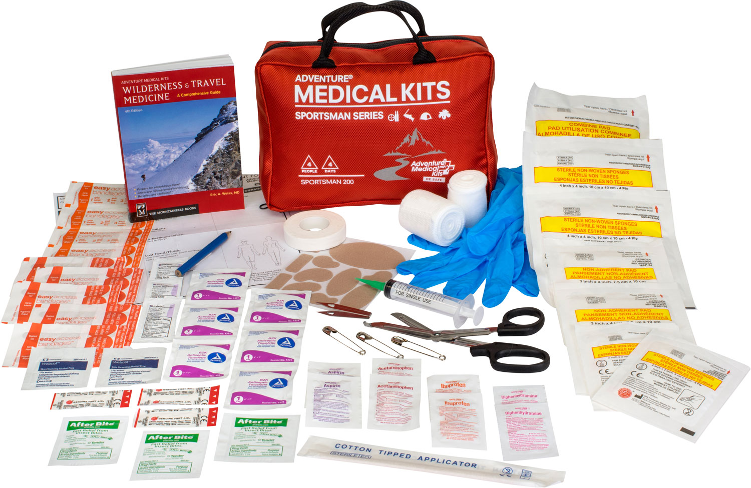 Adventure Medical Kits 01050200 Sportsman 200 Medical Kit Treats Injuries/Illnesses Red