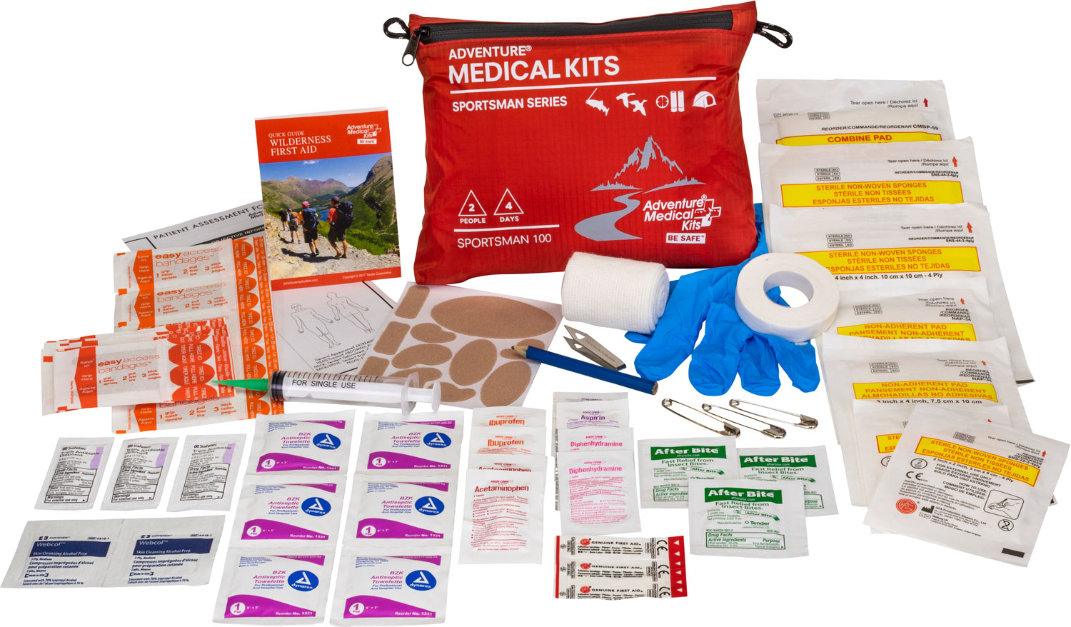 Adventure Medical Kits 01050100 Sportsman 100 Medical Kit Treats Injuries/Illnesses Waterproof Red