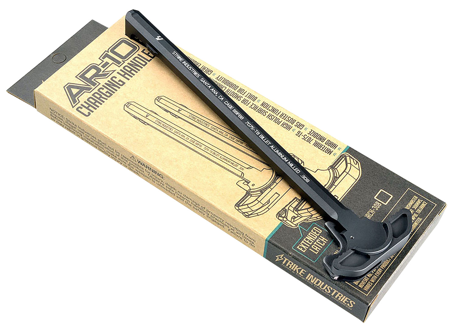 Strike Industries ARCHEL308BK Extended Latch Charging Handle AR10 Black Anodized Aluminum | 708747543988