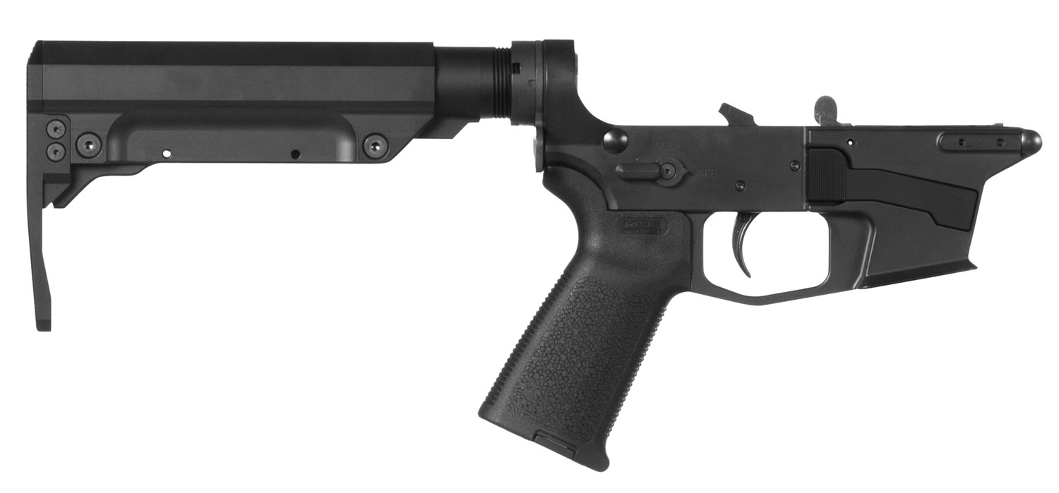 CMMG 92CA38C Lower Group  9mm Luger 7075-T6 Aluminum Black Anodized, Black Synthetic CMMG 6 Position RipStock & Magpul MOE Pistol Grip for CMMG Resolute 300 MK17