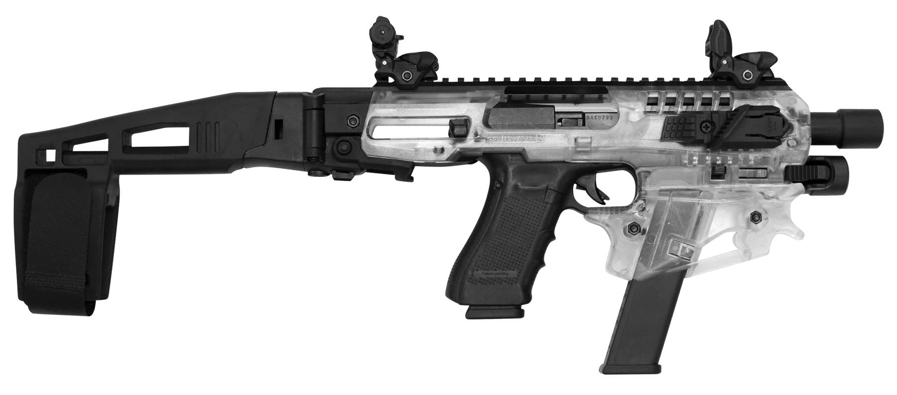 Command Arms MCKGEN2CL MCK 2.0  Conversion Kit with Gen2 Black Stabilizer Clear Chassis fits Glock 17,18,19,19X,20-22,23,25,31,32,45 Gen3-5