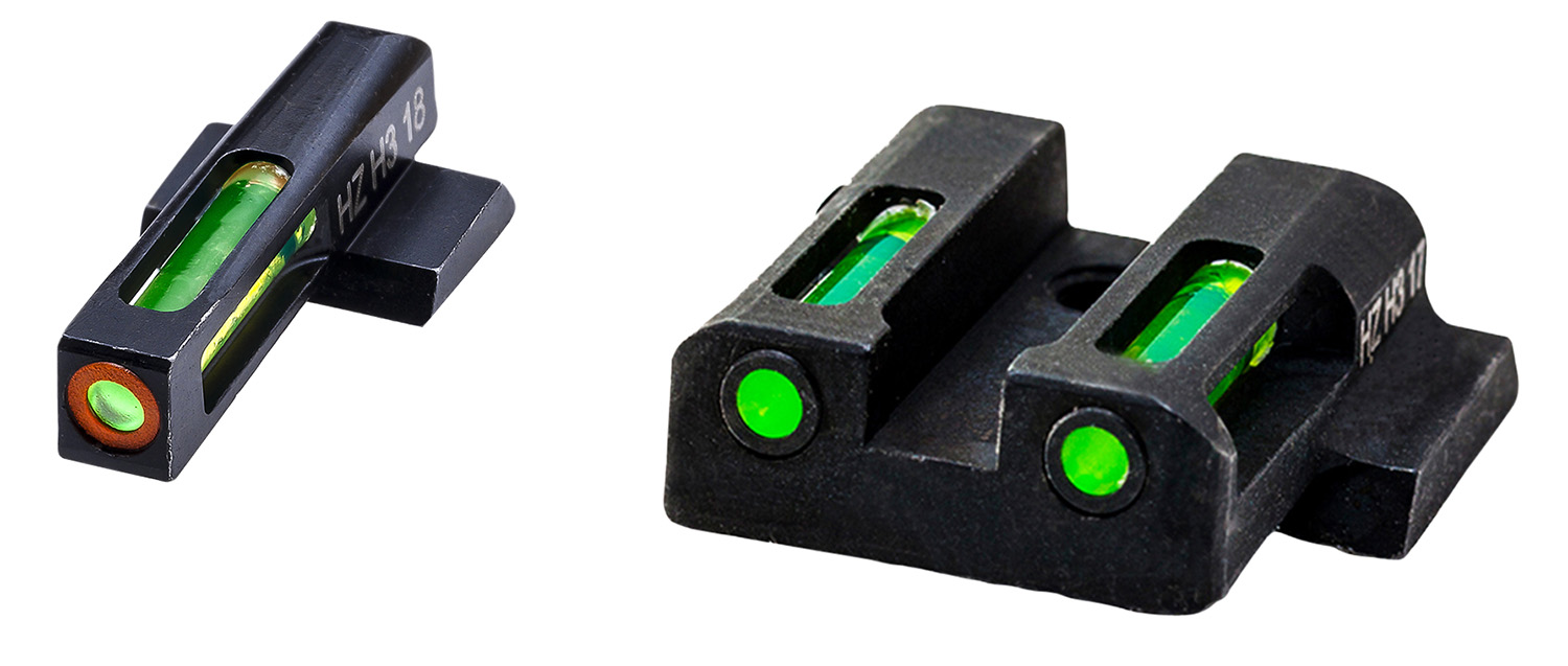 HiViz MPSN521 LiteWave H3 Tritium/LitePipe S&W M&P Shield Sight Set  Black | Green Tritium with Orange Outline Front Sight Green Fiber Optic Rear Sight